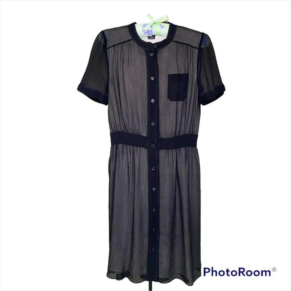 Club Monaco Dress 100% Silk Button Front Short Sleeve Black 00